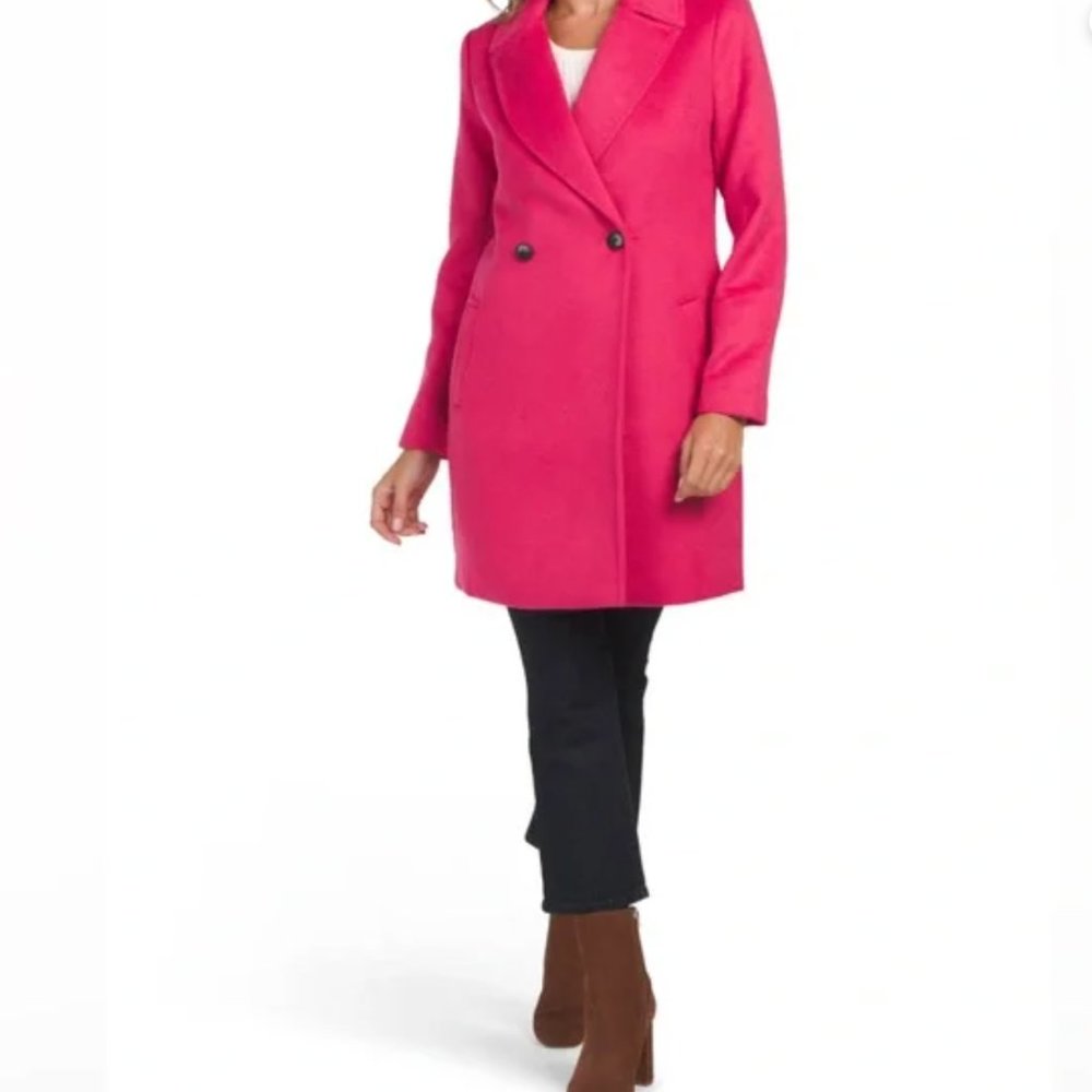NWT Rachel ZOE M Pink Magenta Barbie Pink WOOL Double-Breasted Overcoat Pea Coat